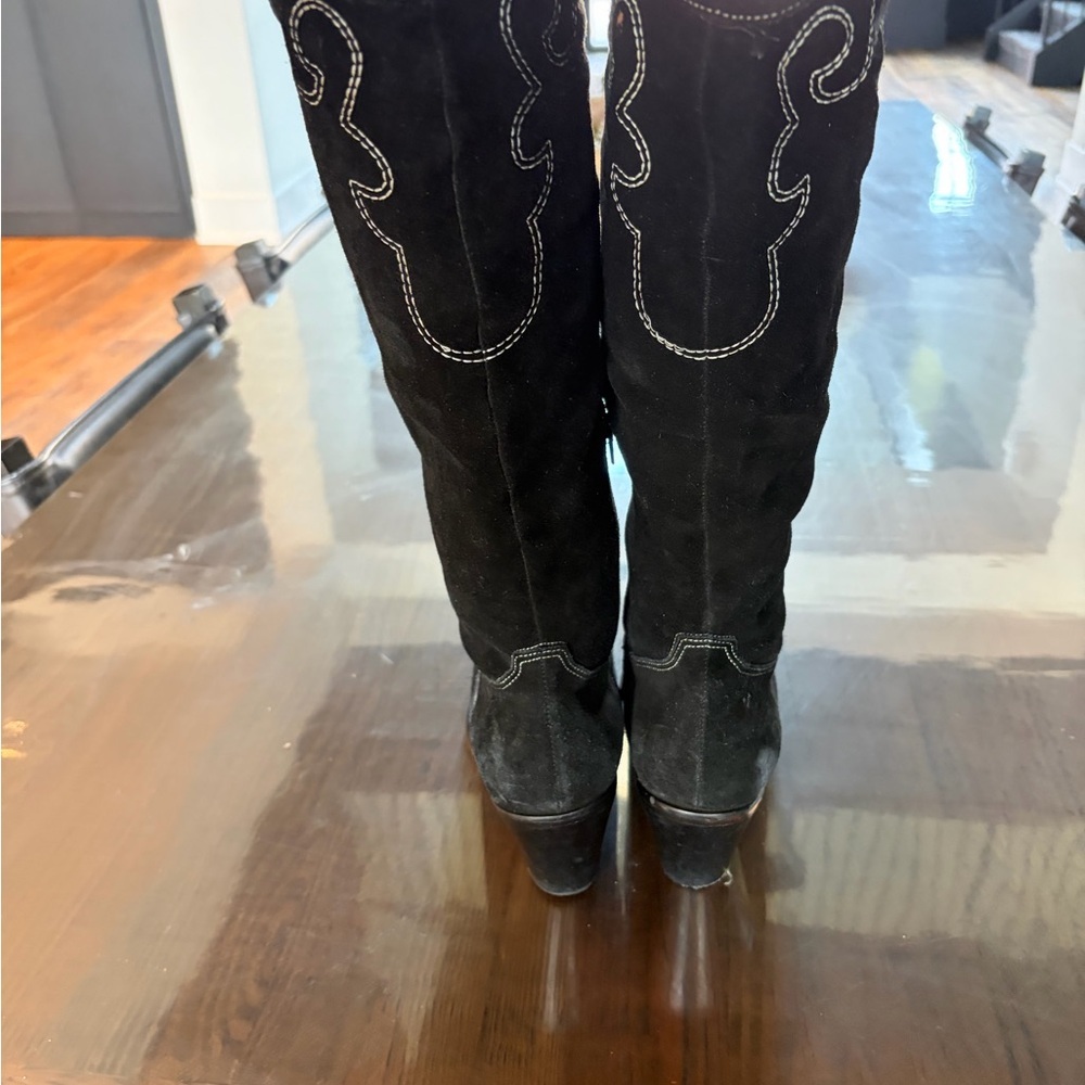 Black Suede Leather Western Cowboy Boots • Size 8.5 • Brazil Made • Leather Sole - Picture 5 of 9